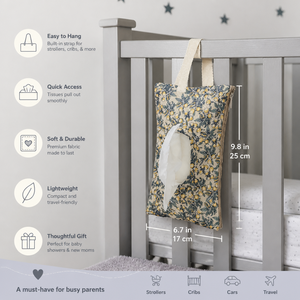 Hanging Tissue Holder for Strollers, Cribs & Cars