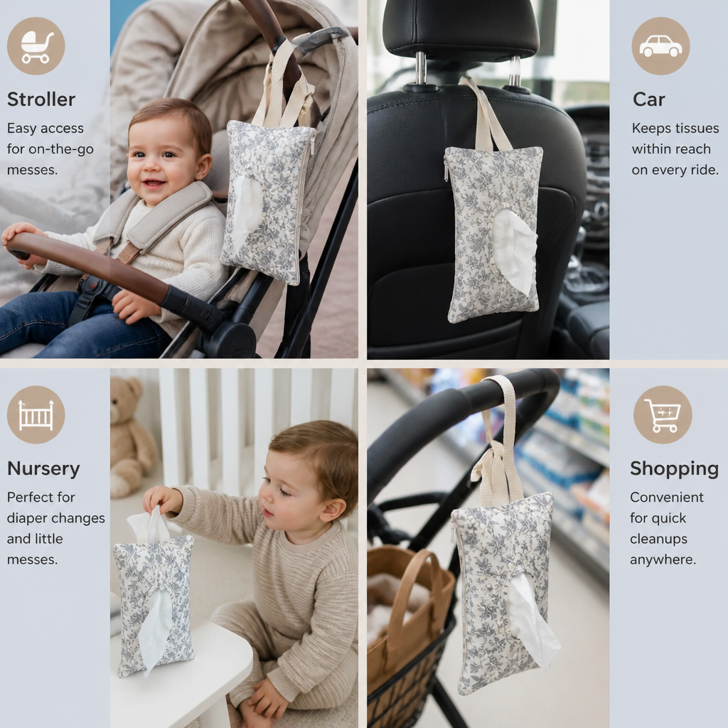 Hanging Tissue Holder for Strollers, Cribs & Cars