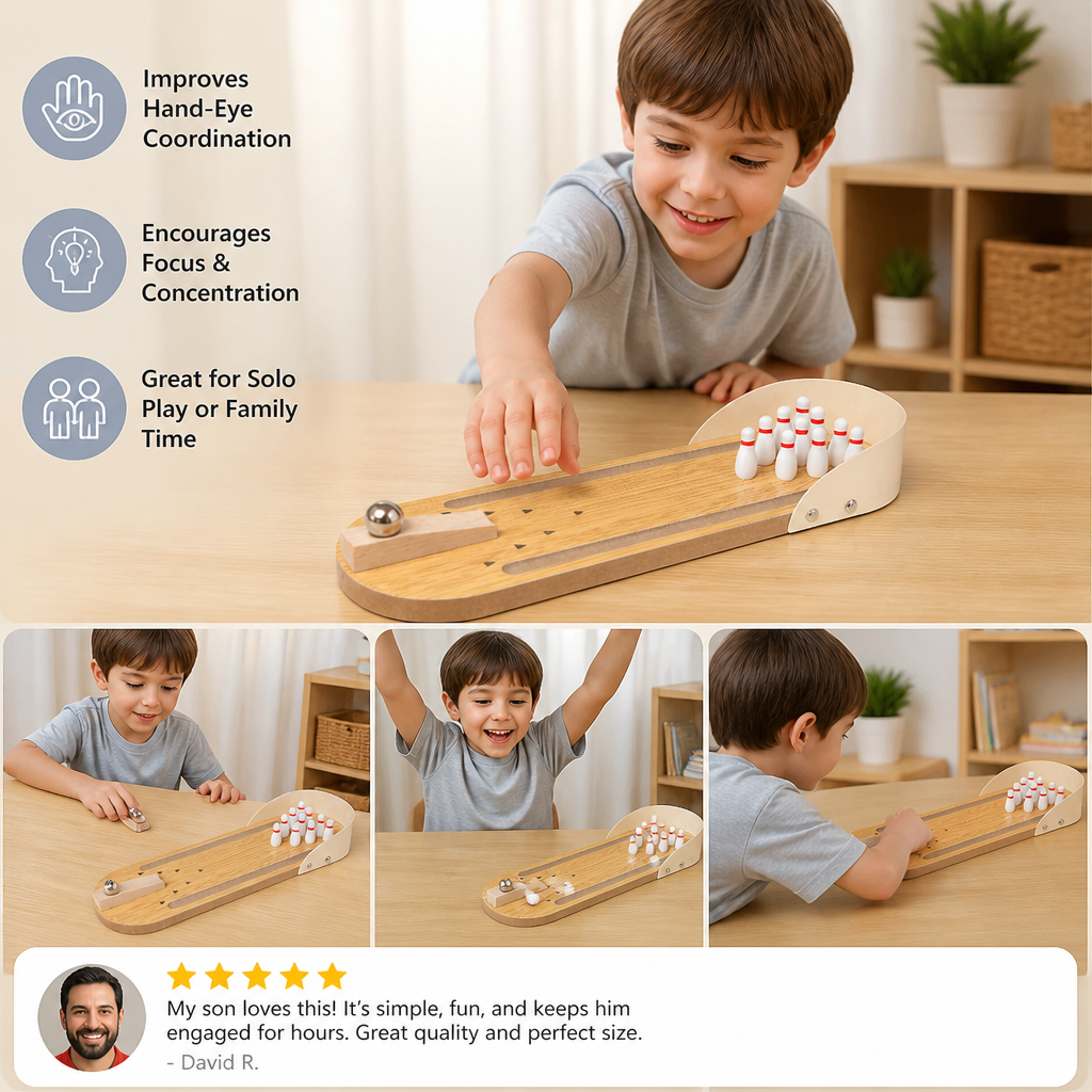 Wooden Mini Bowling Game – Portable Desktop Bowling Set for Kids