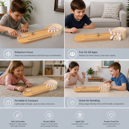 Wooden Mini Bowling Game – Portable Desktop Bowling Set for Kids