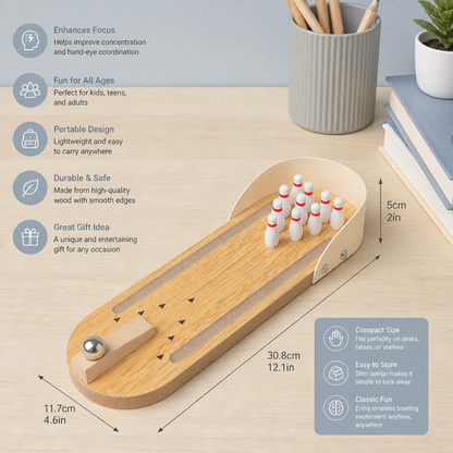 Wooden Mini Bowling Game – Portable Desktop Bowling Set for Kids