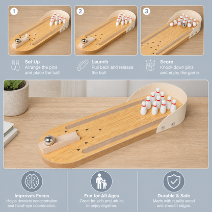 Wooden Mini Bowling Game – Portable Desktop Bowling Set for Kids