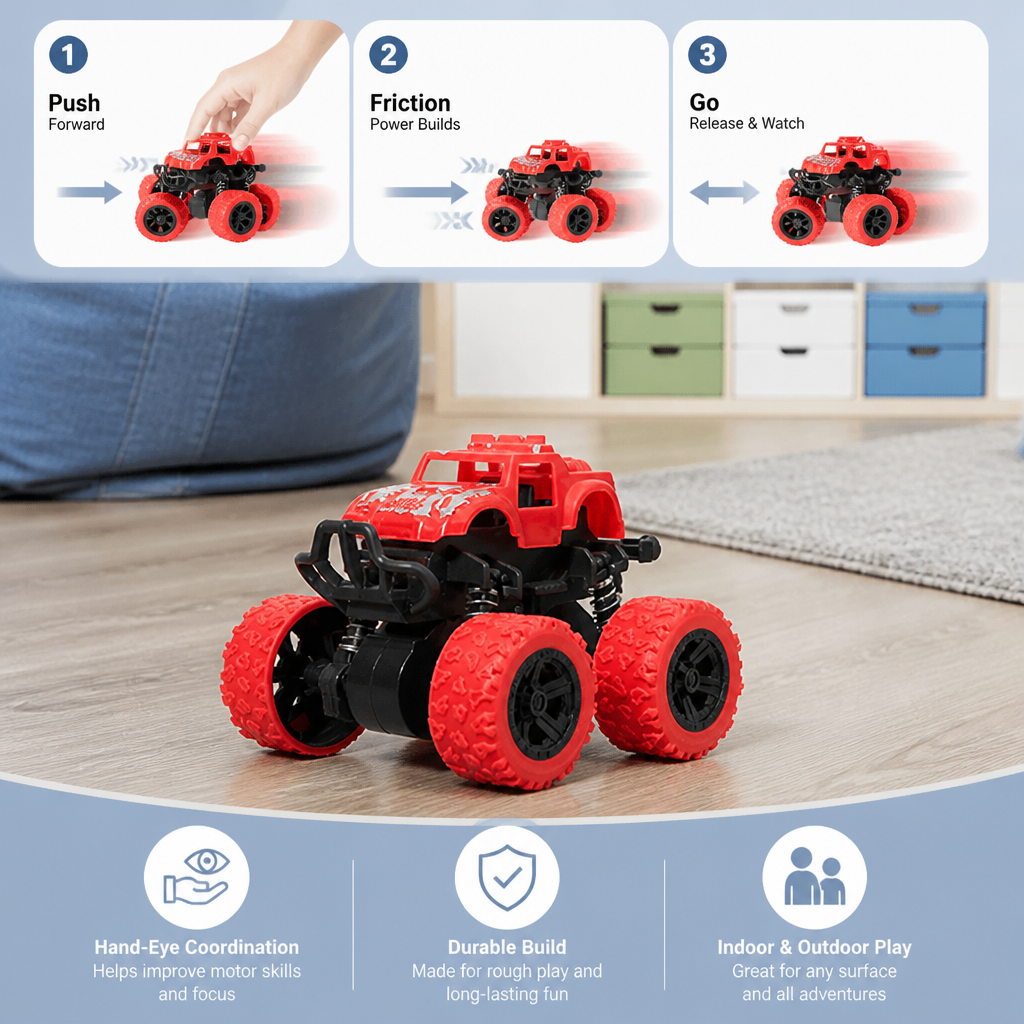 Friction-Powered Monster Truck Stunt Car for Kids