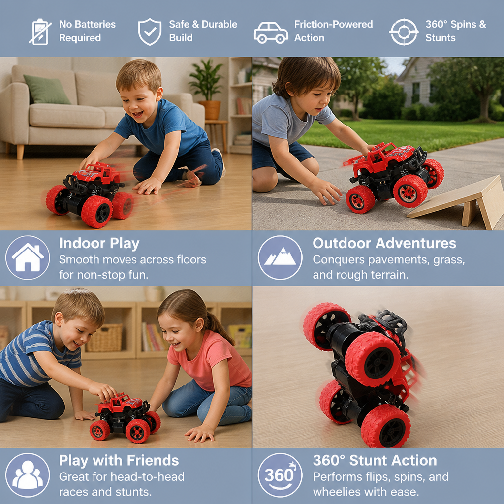 Friction-Powered Monster Truck Stunt Car for Kids