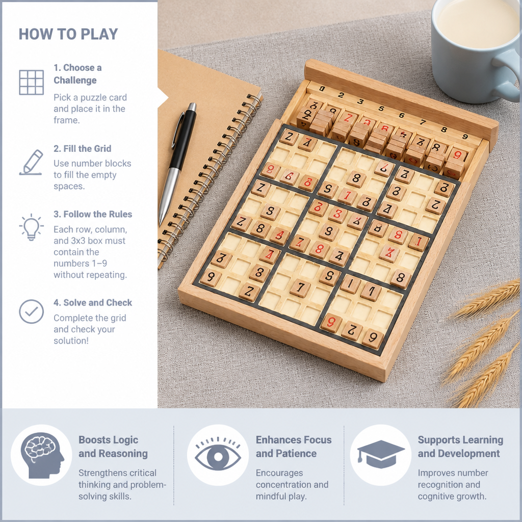 Wooden Sudoku Puzzle Board – Educational Logic & Math Game