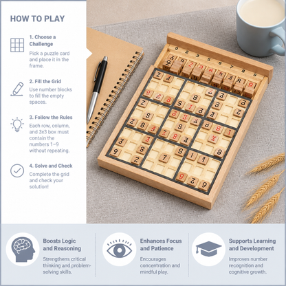 Wooden Sudoku Puzzle Board – Educational Logic & Math Game