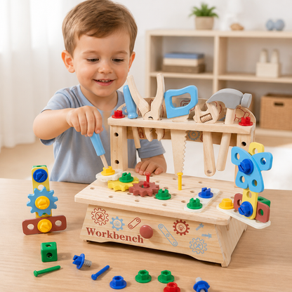 Wooden Kids Workbench & Tool Set – DIY Construction & Fine Motor Skills Learning Toy