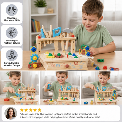 Wooden Kids Workbench & Tool Set – DIY Construction & Fine Motor Skills Learning Toy