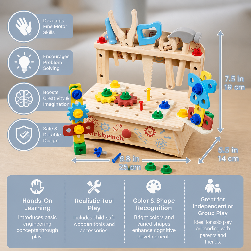 Wooden Kids Workbench & Tool Set – DIY Construction & Fine Motor Skills Learning Toy