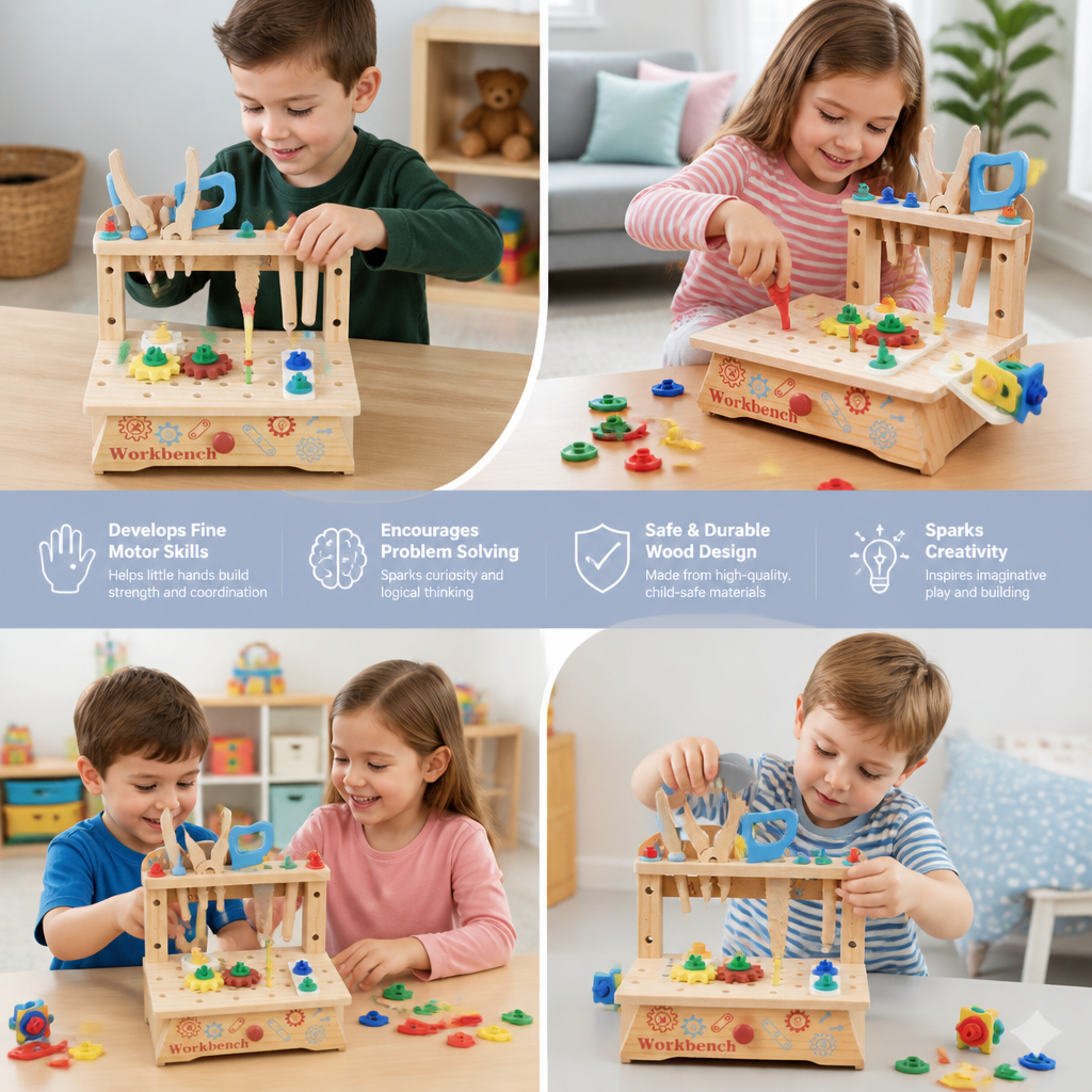 Wooden Kids Workbench & Tool Set – DIY Construction & Fine Motor Skills Learning Toy