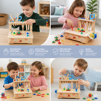 Wooden Kids Workbench & Tool Set – DIY Construction & Fine Motor Skills Learning Toy