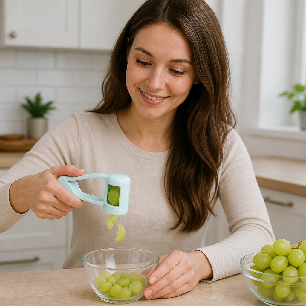 Stainless Steel Grape & Cherry Tomato Cutter – Safe One-Press Quarter Slicer for Toddlers & Kids