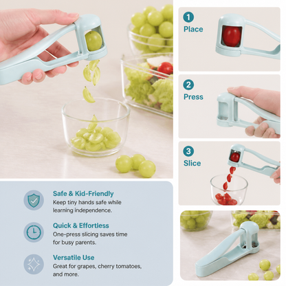 Stainless Steel Grape & Cherry Tomato Cutter – Safe One-Press Quarter Slicer for Toddlers & Kids