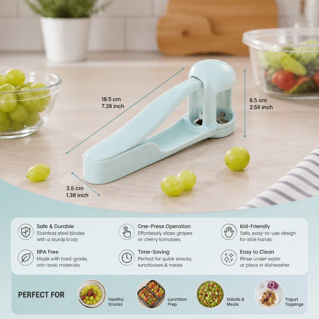 Stainless Steel Grape & Cherry Tomato Cutter – Safe One-Press Quarter Slicer for Toddlers & Kids