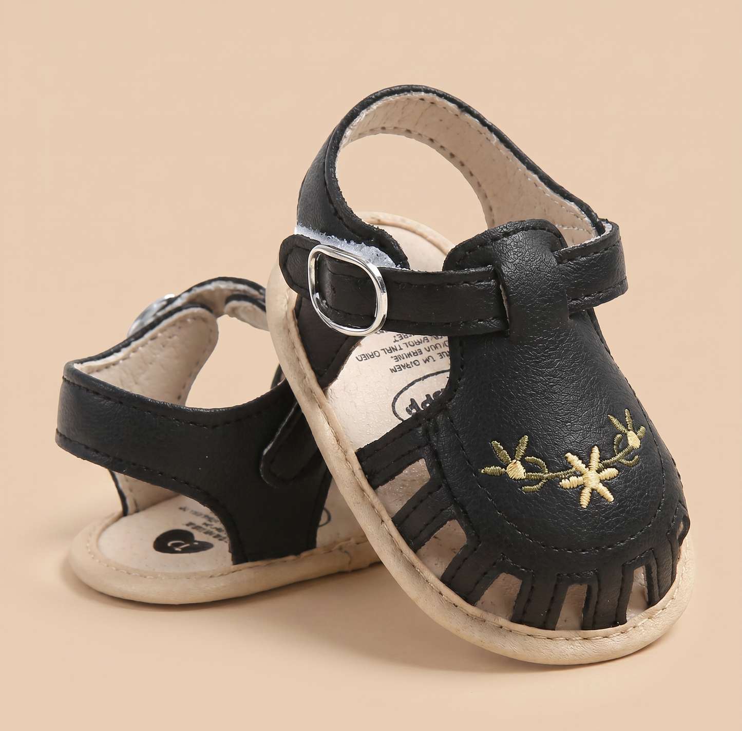 Embroidered Floral Closed-Toe Sandals