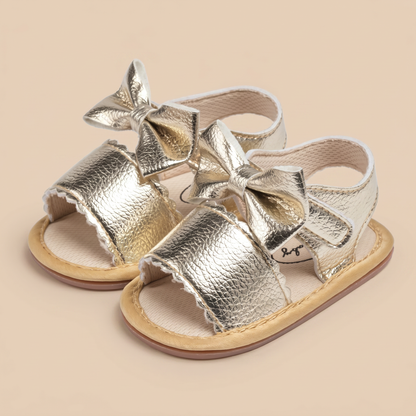 Peep-Toe Bow Slingback Sandals