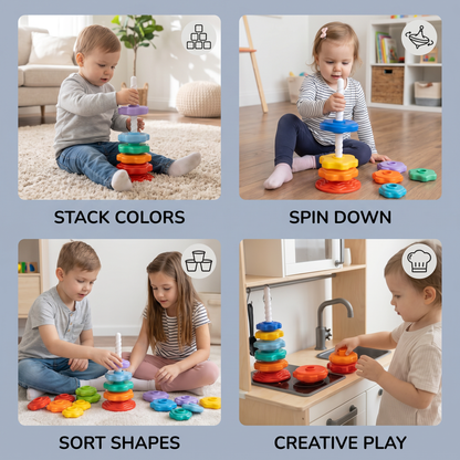 Rainbow spinning and colour tower toy