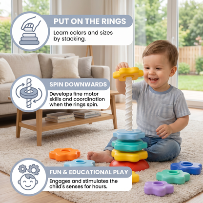 Rainbow spinning and colour tower toy