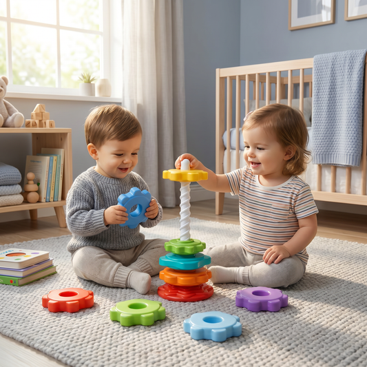 Rainbow spinning and colour tower toy