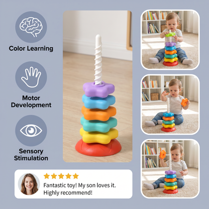 Rainbow spinning and colour tower toy
