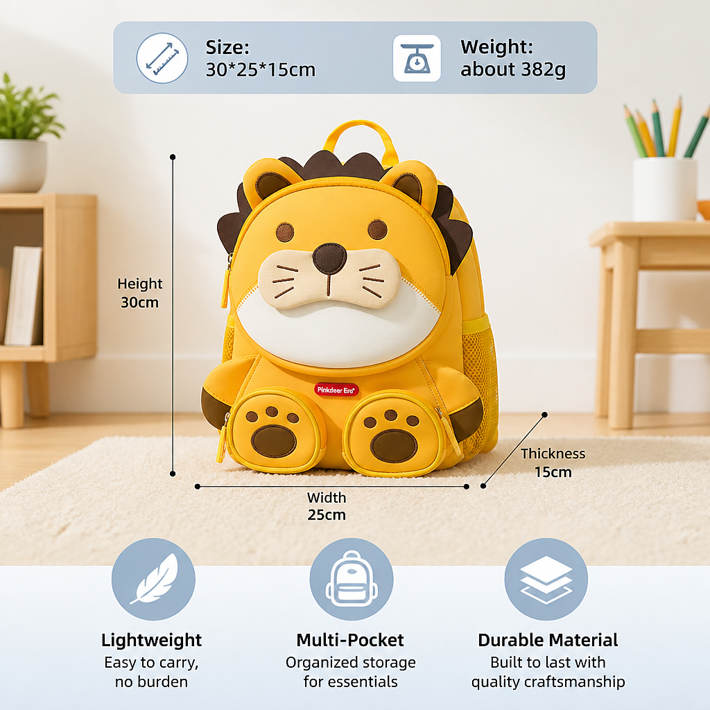 Kids Cartoon Animal Backpack – Lightweight Multi-Pocket School Bag