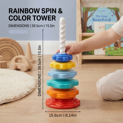 Rainbow spinning and colour tower toy
