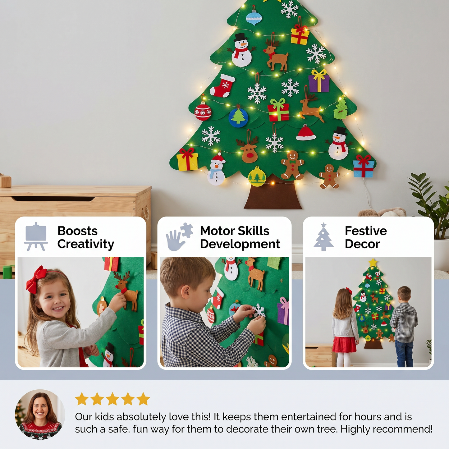 Montessori Felt Christmas Tree With Fairy Lights