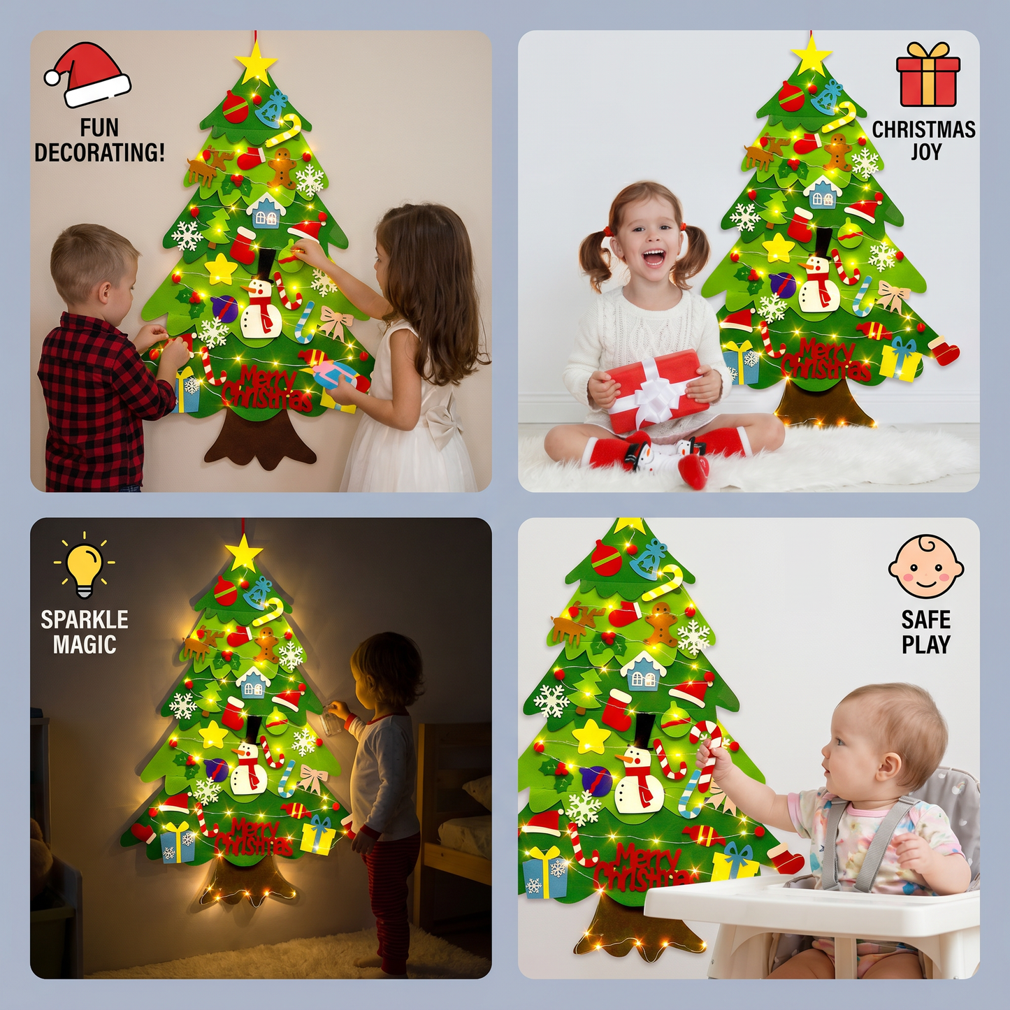 Montessori Felt Christmas Tree With Fairy Lights