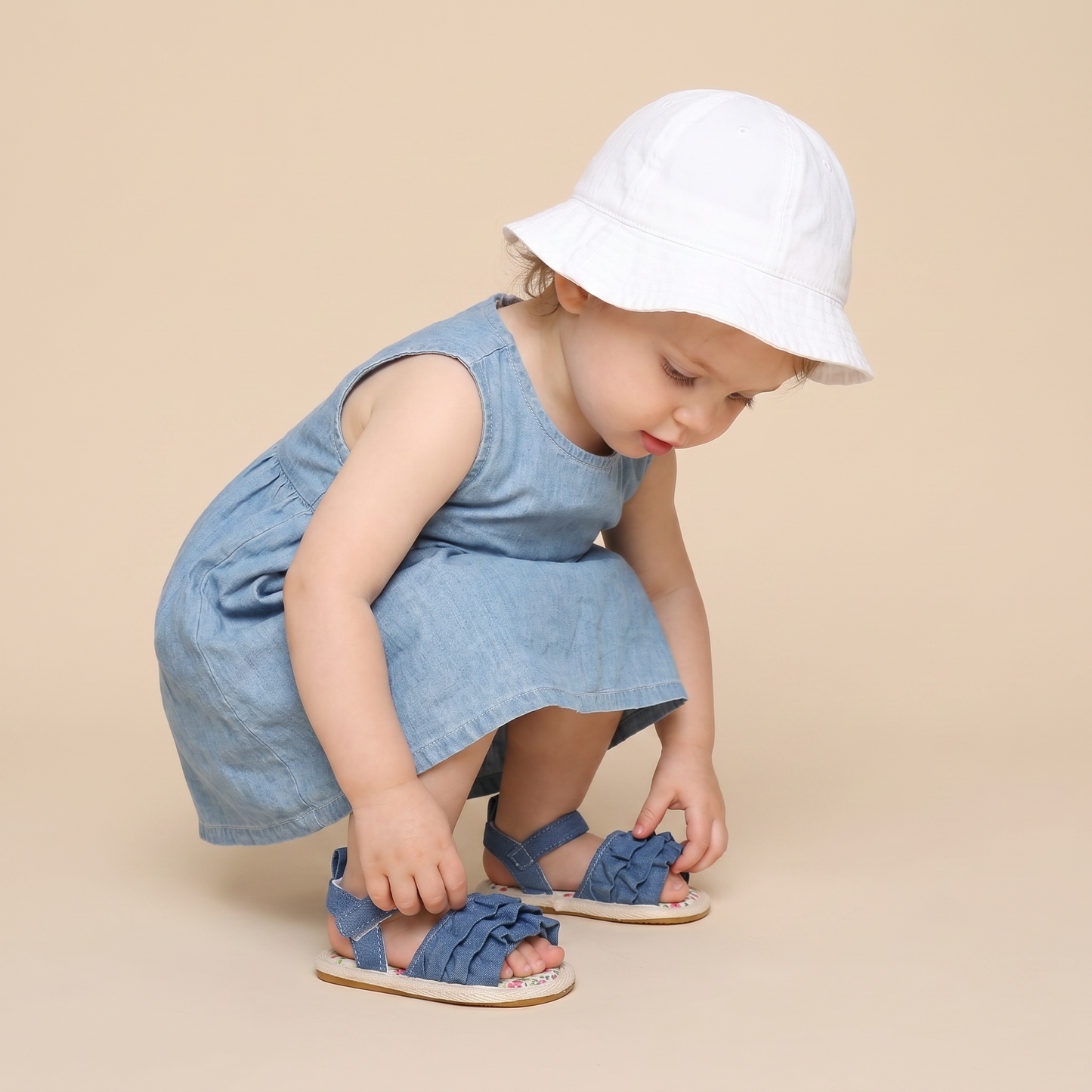 Denim Ruffle Sandals Floral