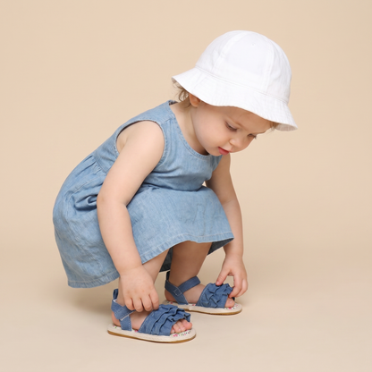 Denim Ruffle Sandals Floral