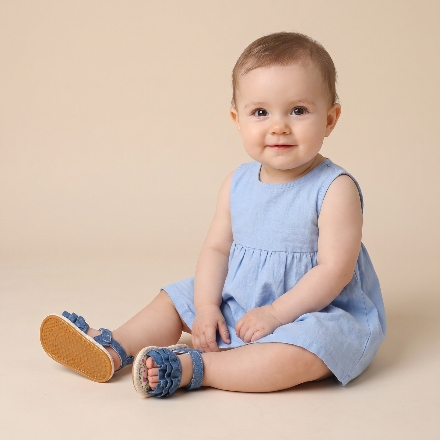 Denim Ruffle Sandals Floral