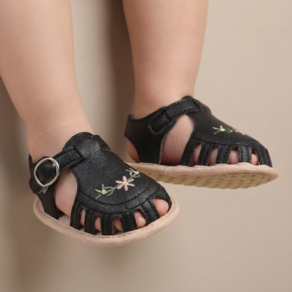 Embroidered Floral Closed-Toe Sandals