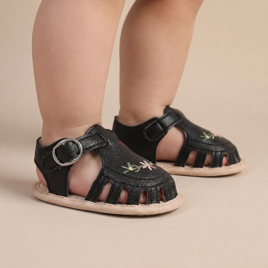 Embroidered Floral Closed-Toe Sandals