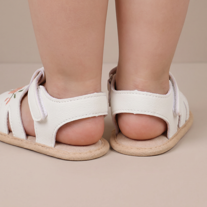 Caged Embroidered Flower Sandals