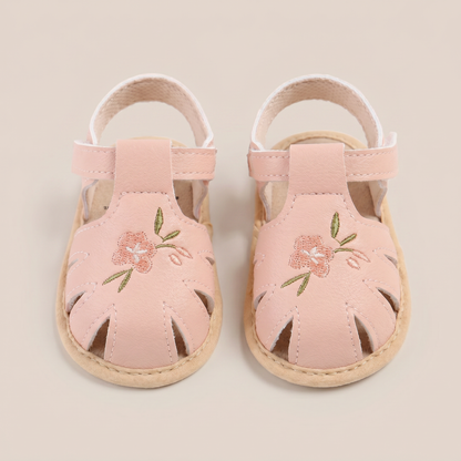 Caged Embroidered Flower Sandals