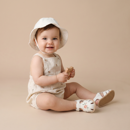 Caged Embroidered Flower Sandals