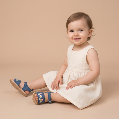 Embroidered Daisy Buckle Sandals