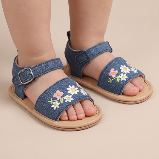 Embroidered Daisy Buckle Sandals
