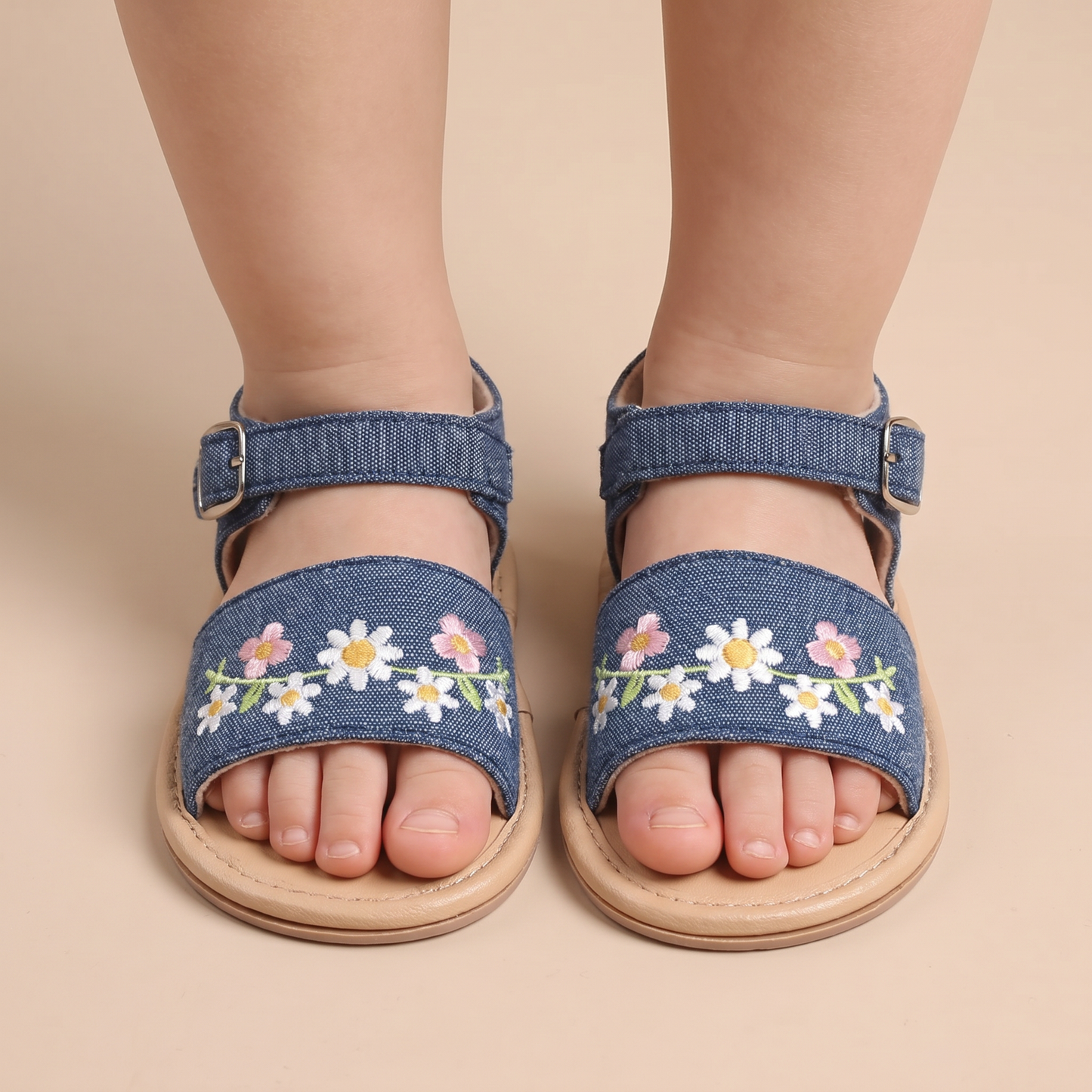 Embroidered Daisy Buckle Sandals