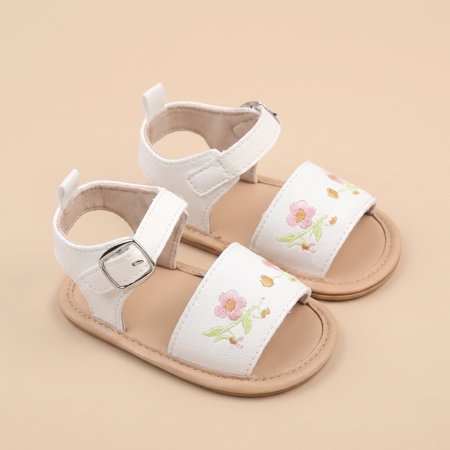Embroidered Daisy Buckle Sandals