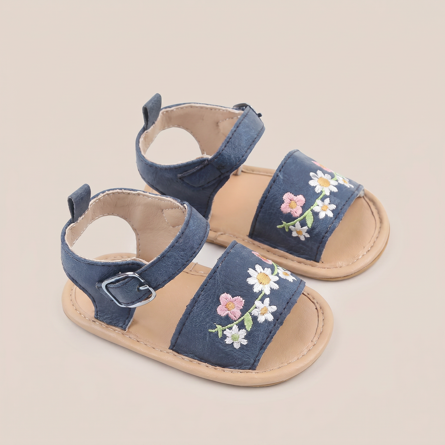 Embroidered Daisy Buckle Sandals