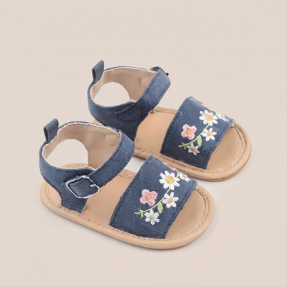 Embroidered Daisy Buckle Sandals