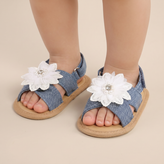 Chiffon Flower Flat Sandals