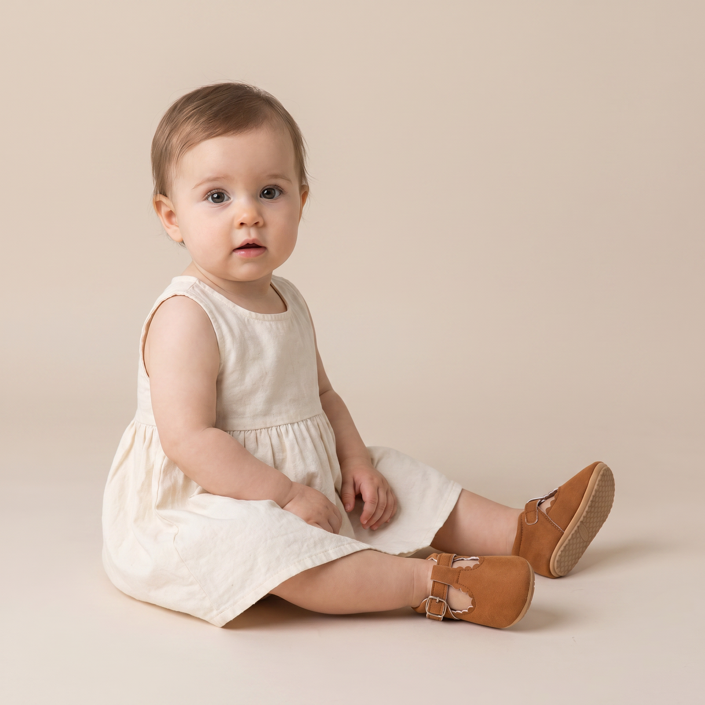 Scallop T-Strap Buckle Shoes