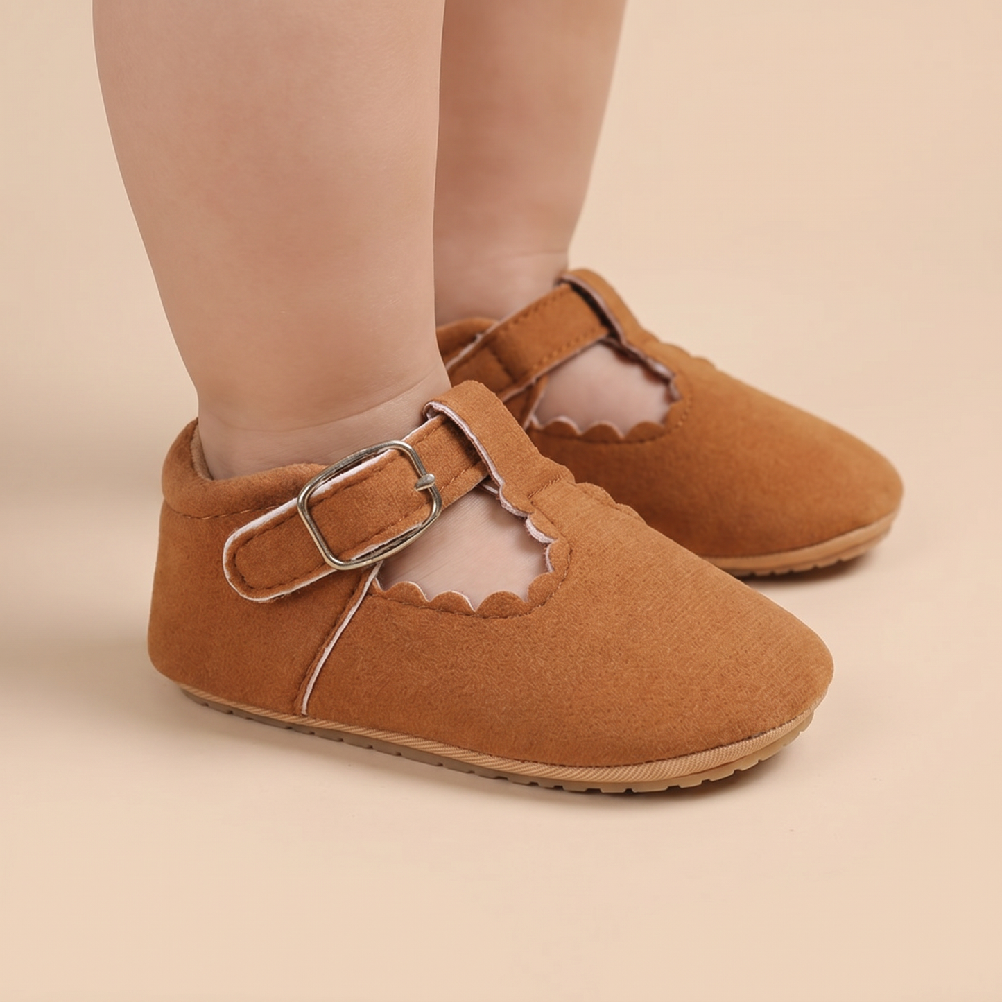 Scallop T-Strap Buckle Shoes