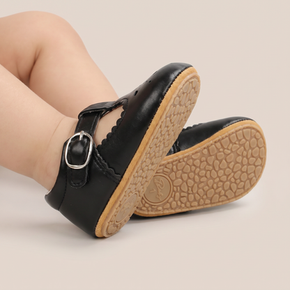Perforated T-Strap Buckle Shoes