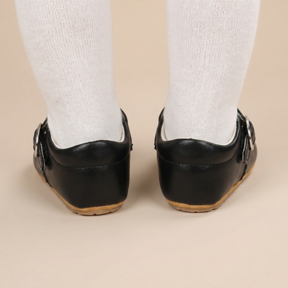Perforated T-Strap Buckle Shoes