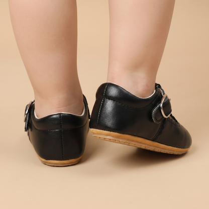 Perforated T-Strap Buckle Shoes