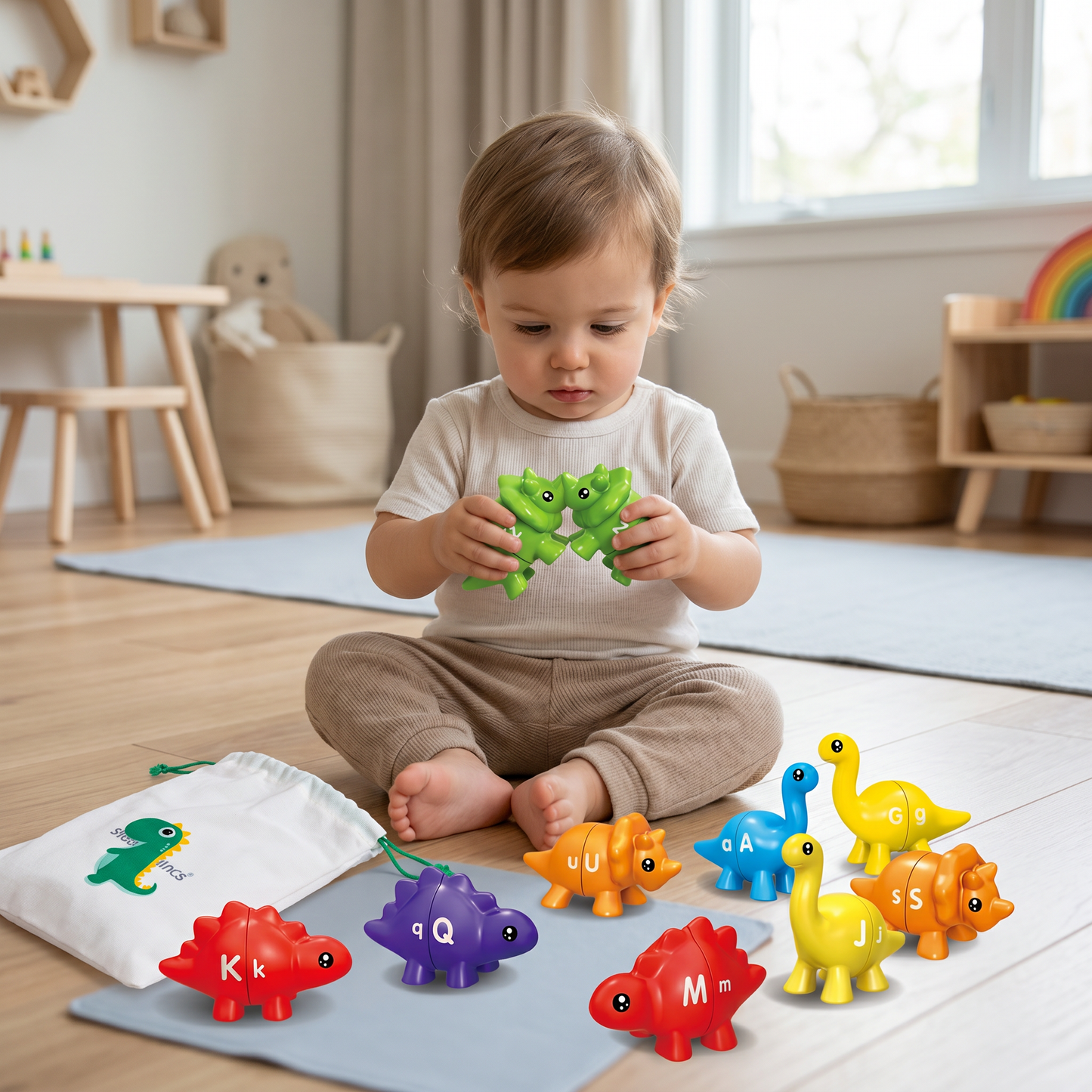 Educational Montessori colours dinosaur sorting game set