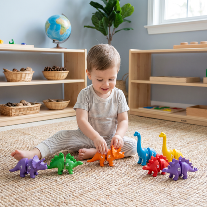 Educational Montessori colours dinosaur sorting game set